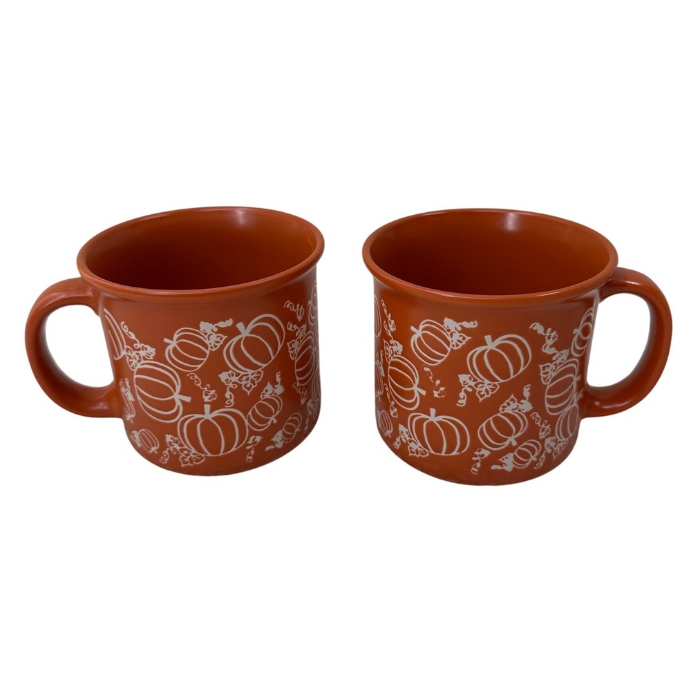 MRKT Finds Pumpkin Coffee Mugs Set of 2 Orange Fall Farmhouse Decor 4in Tea Cups